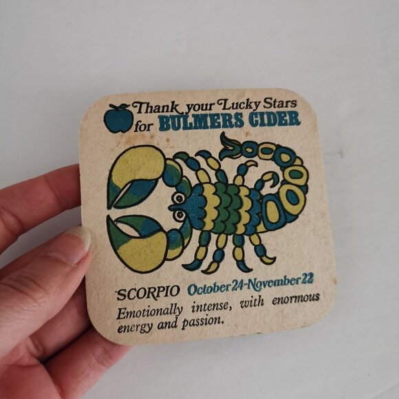 Bulmer Other - Vintage Bulmer Cider Scorpio Coaster 3.75" Beer Mat 2-Sided Zodiac Scorpion